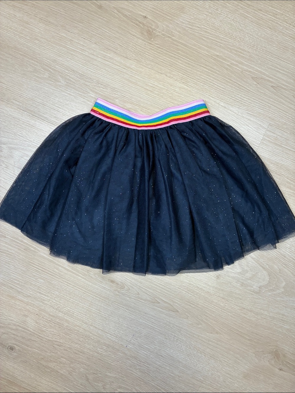 H&M Navy Tulle Skater Skirt with Glittery Sparkles and Rainbow Elastic Waistband